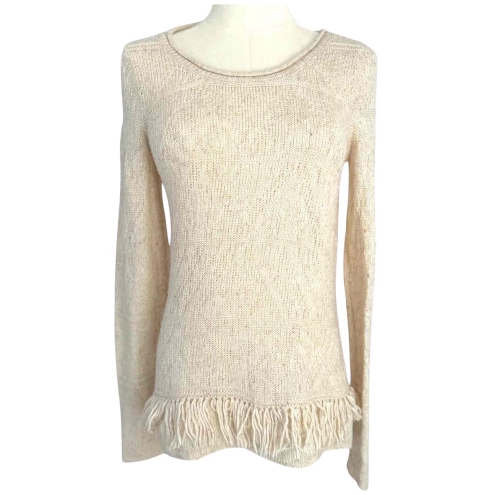 Moth Neutrals Fringe Trim Long Sleeve Pullover Sweater Womens XS - Picture 1 of 15